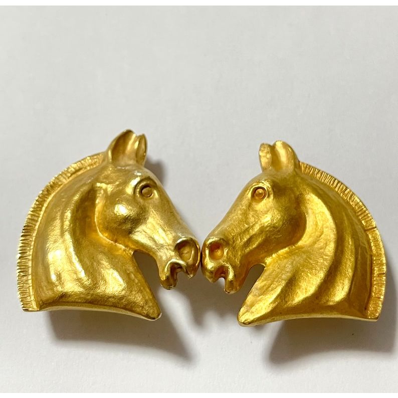 Hermes Vintage Gold Tone Horse Earrings